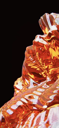 Ruby and golden glass rising through the lower half of a black portrait canvas — Molten Ruby I wallpaper preview